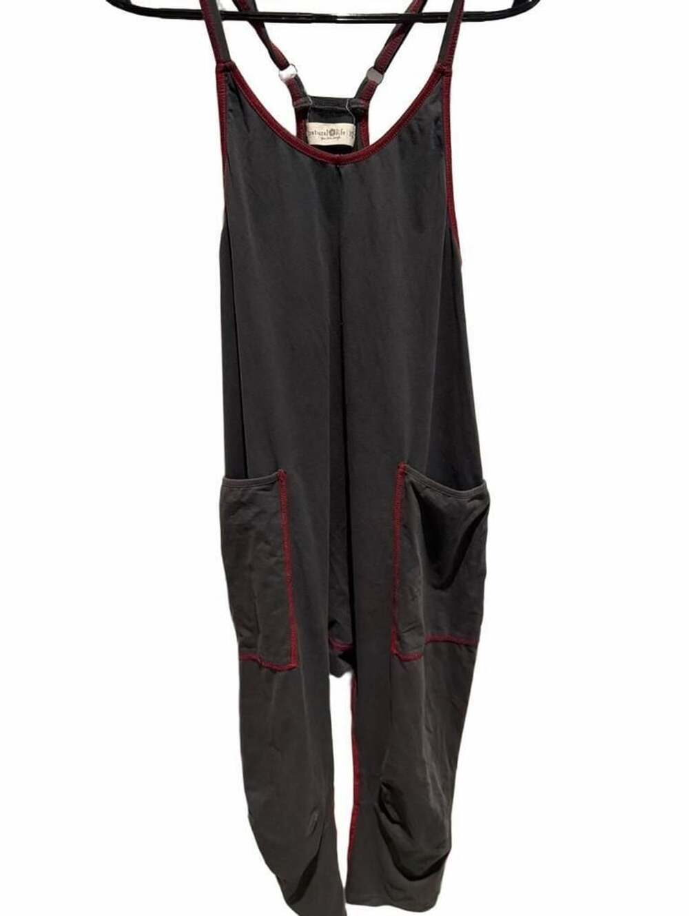 Natural Life Jumpsuit Size XS Charcoal Red Trim Tank Overalls